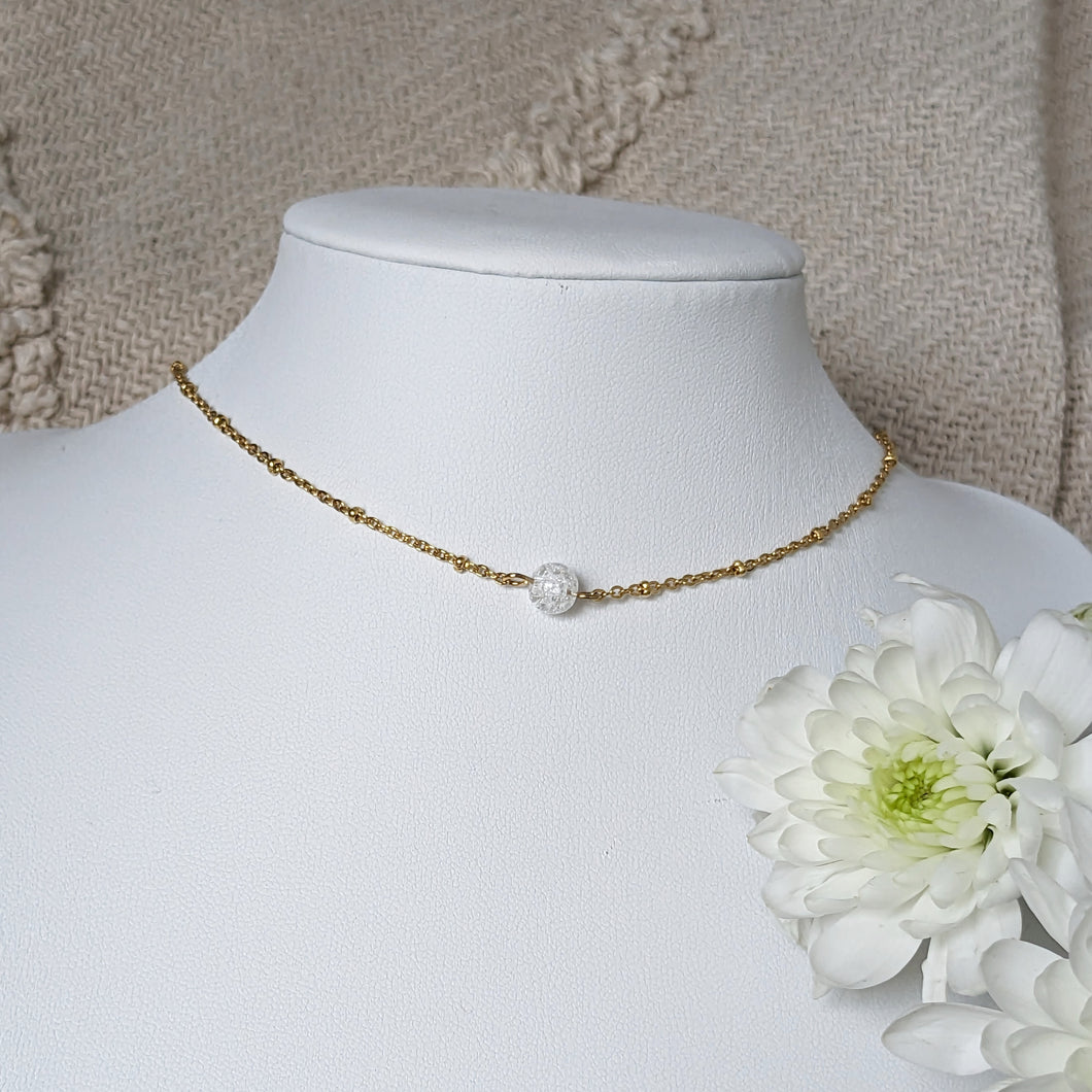 Collier perle verre craquelé - acier inoxydable