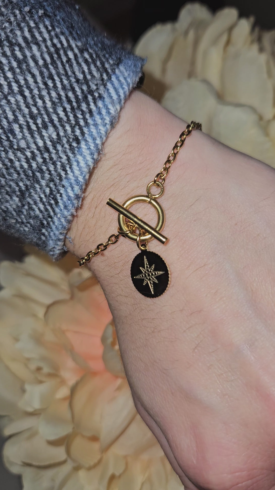 Bracelet étoile fermoir T - acier inoxydable doré