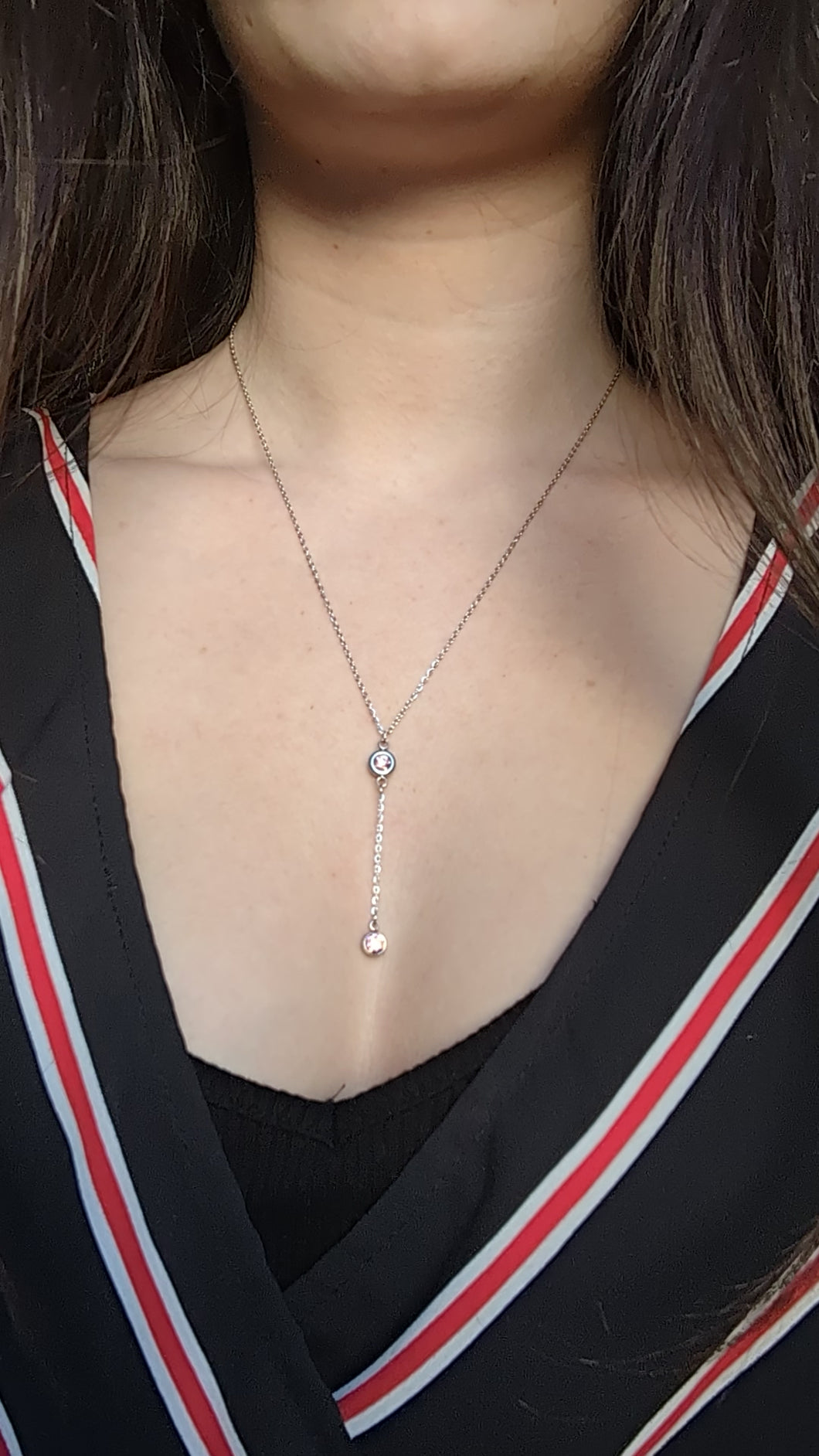 Collier long double strass - acier inoxydable