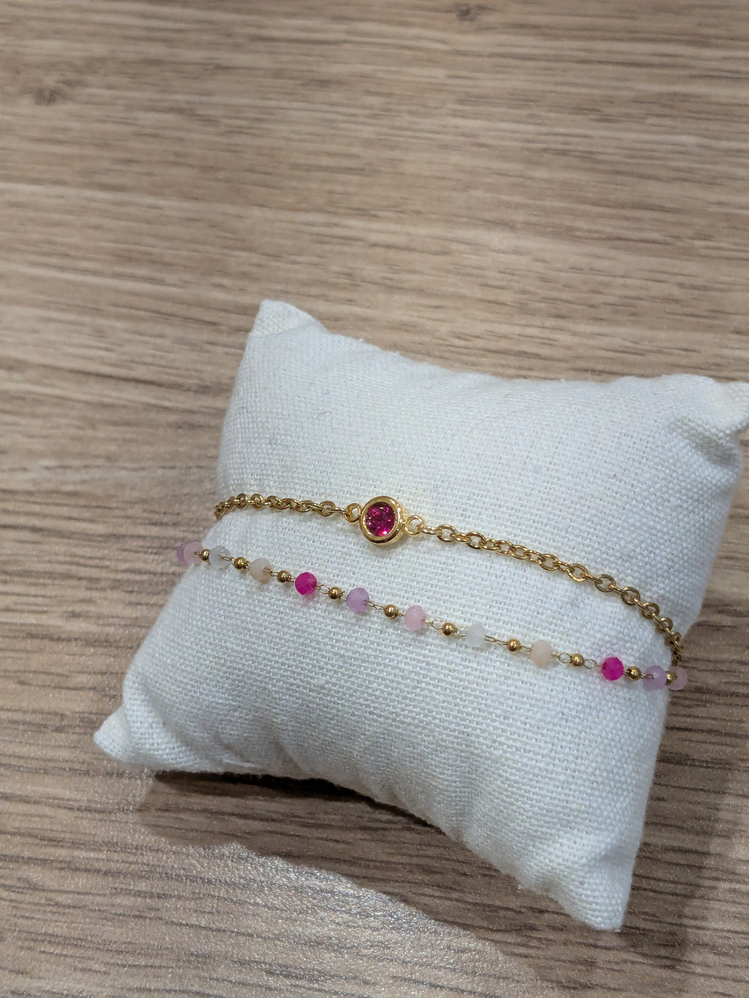 Bracelet double chaine dégradé rose - acier inoxydable doré
