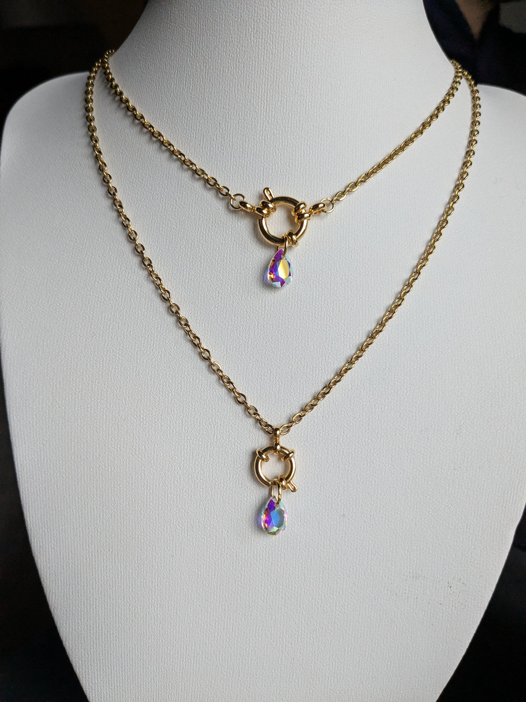 Collier bouée avec goutte aurores boréales - acier inoxydable