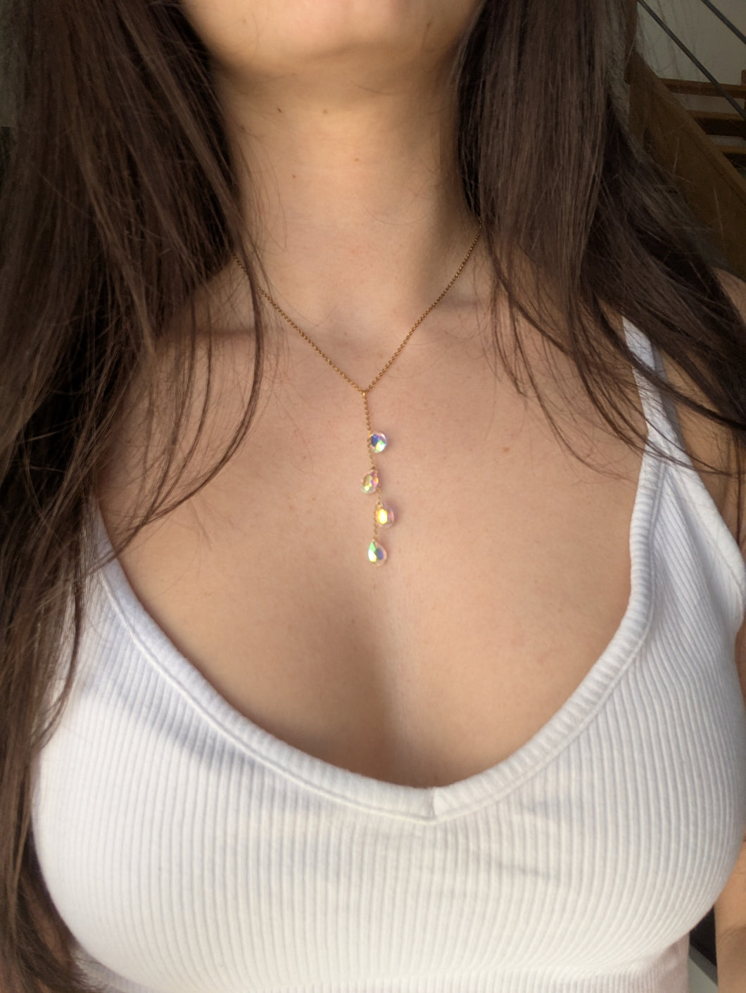 Collier gouttes aurores boréales - acier inoxydable