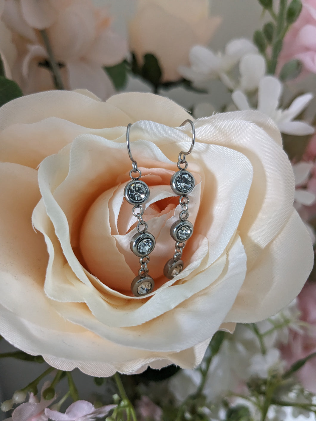 Boucles d'oreilles 3 strass - acier inoxydable