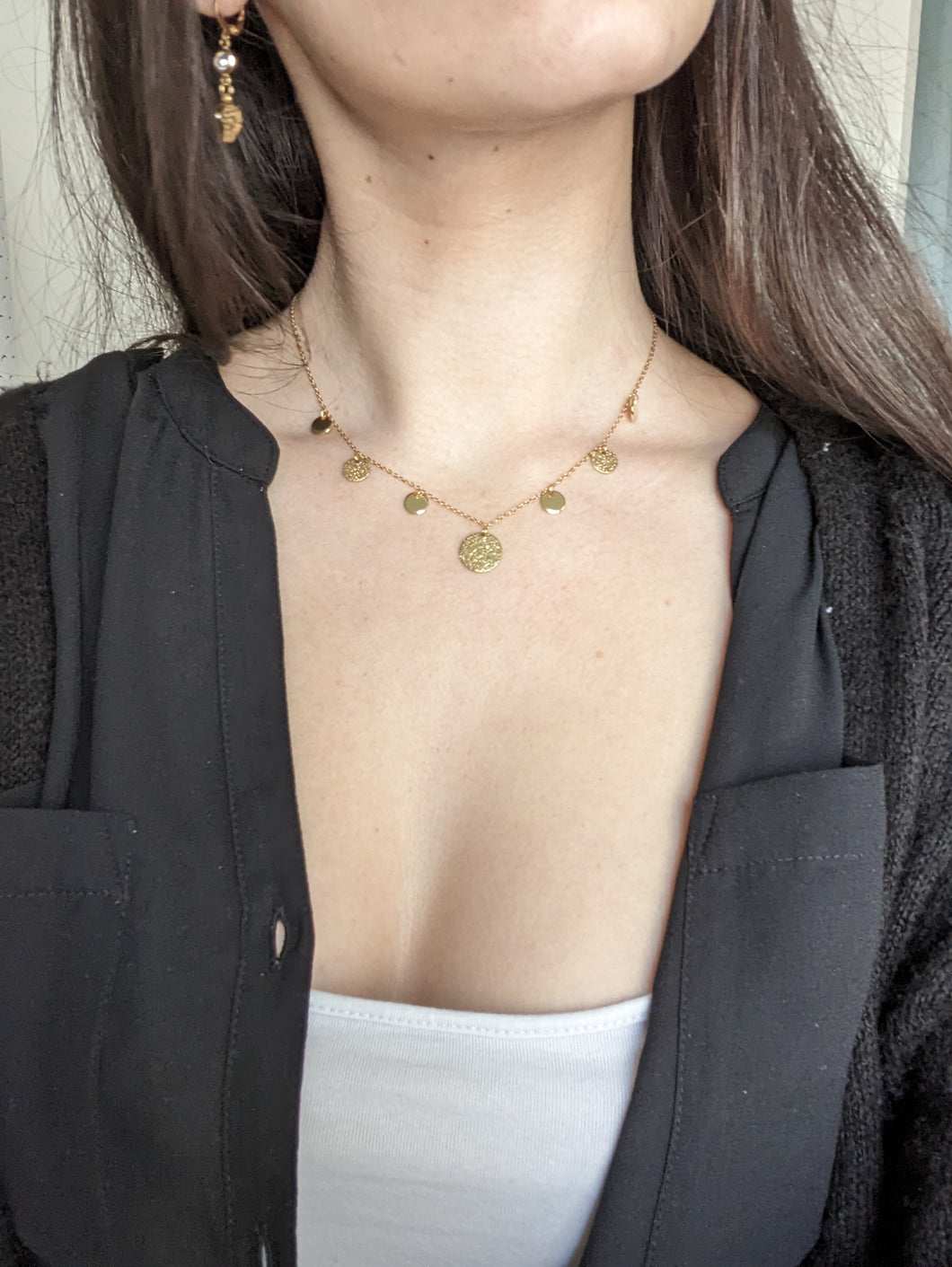 Collier pampilles lisses et martelées - acier inoxydable
