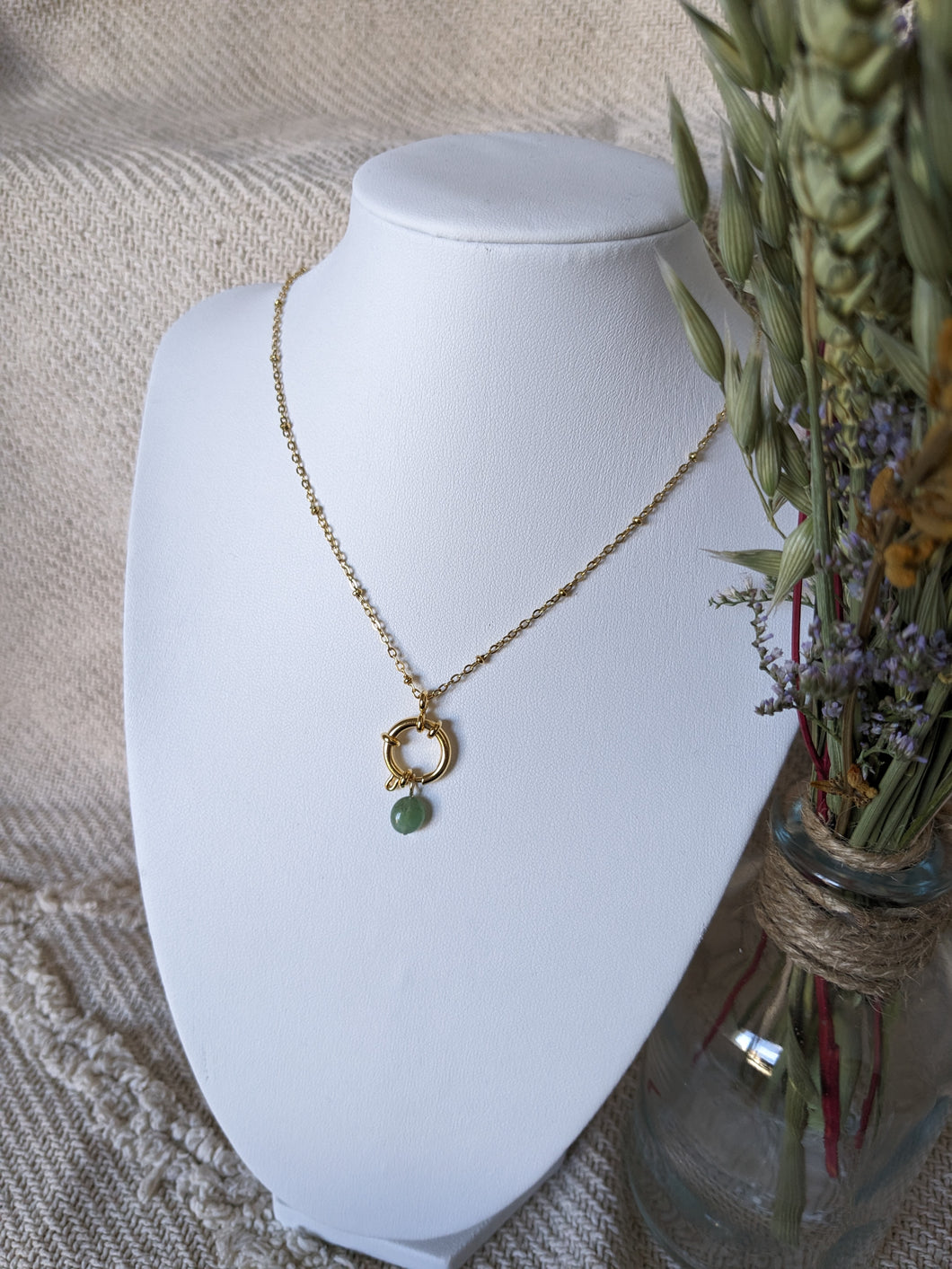 Collier bouée aventurine verte - acier inoxydable