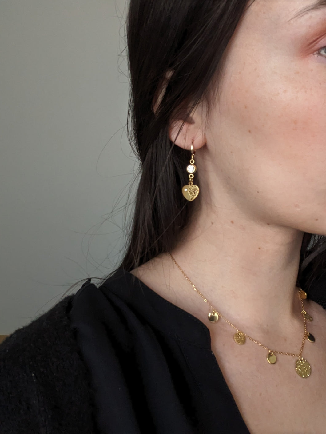 Boucles d'oreilles strass et cœur - Collection Saint Valentin