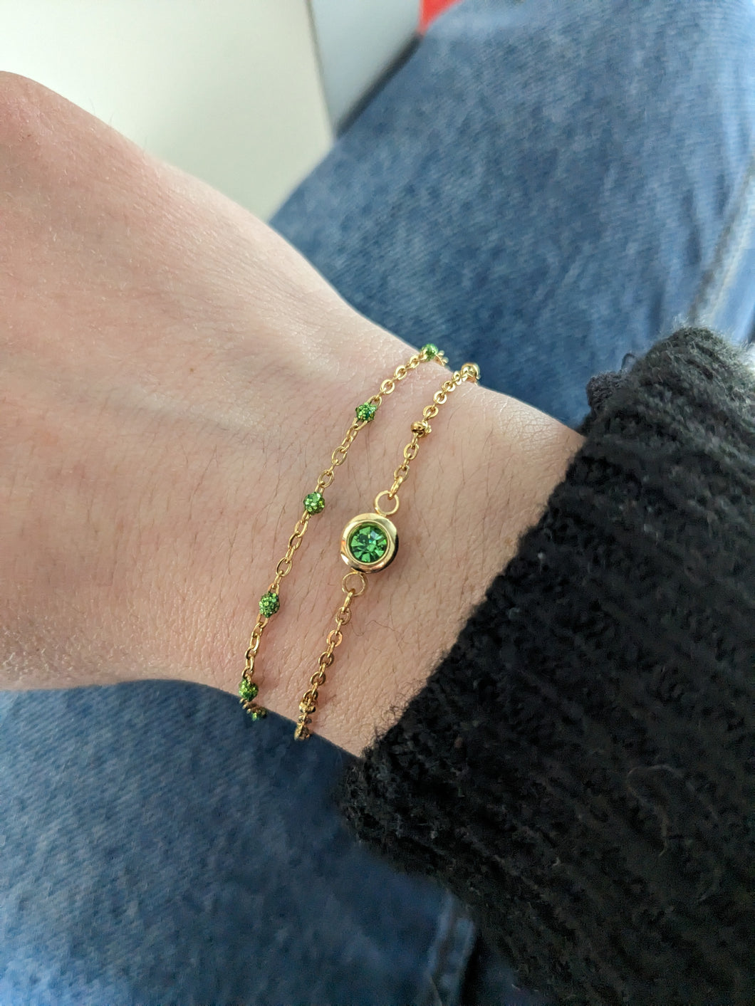 Bracelet double strass vert - acier inoxydable