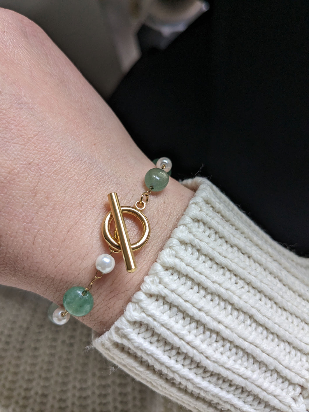 Bracelet pierres et fermoir à l'avant - acier inoxydable