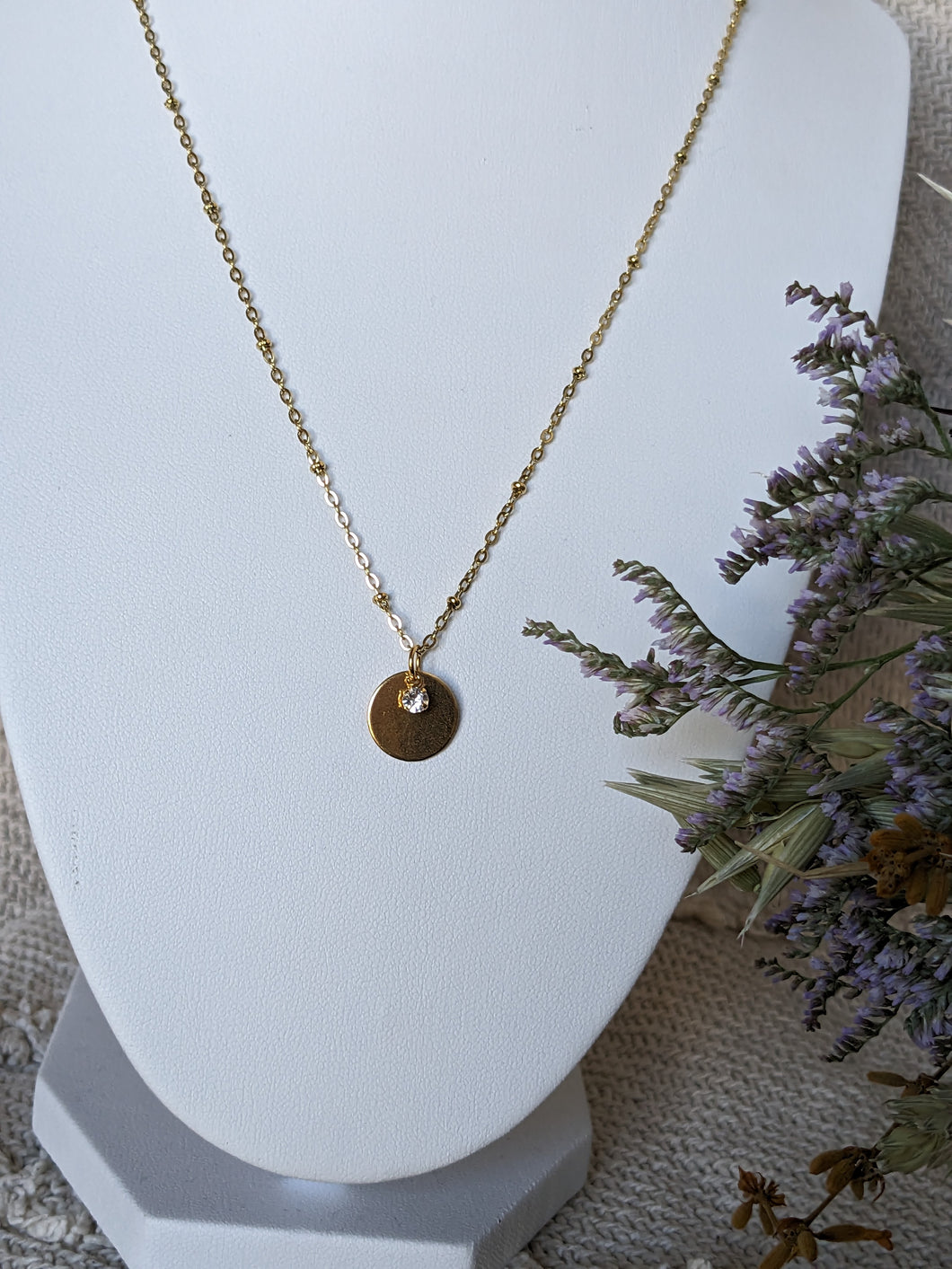 Collier avec pendentif et strass - acier inoxydable