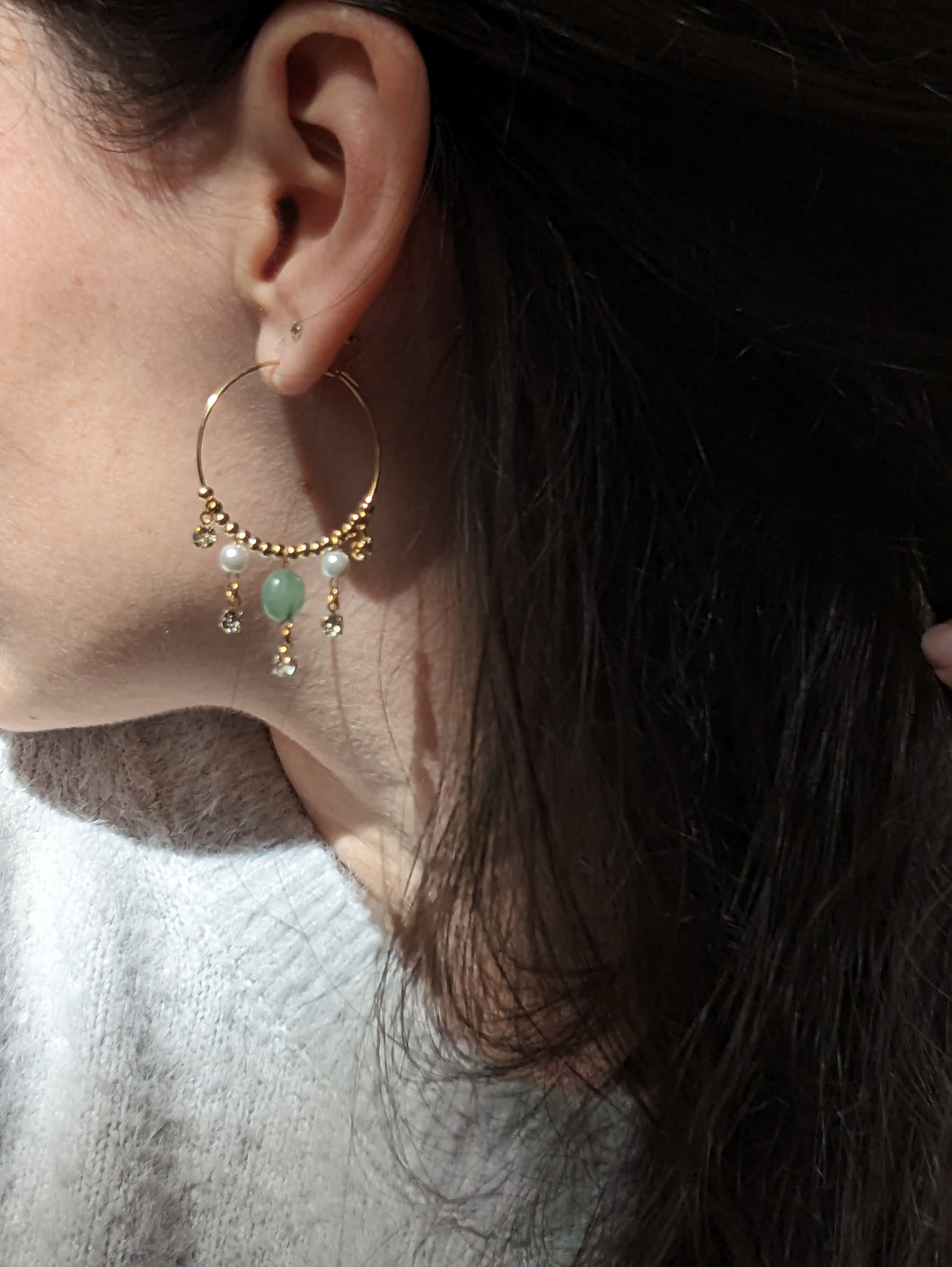 Créoles aventurine verte - acier inoxydable