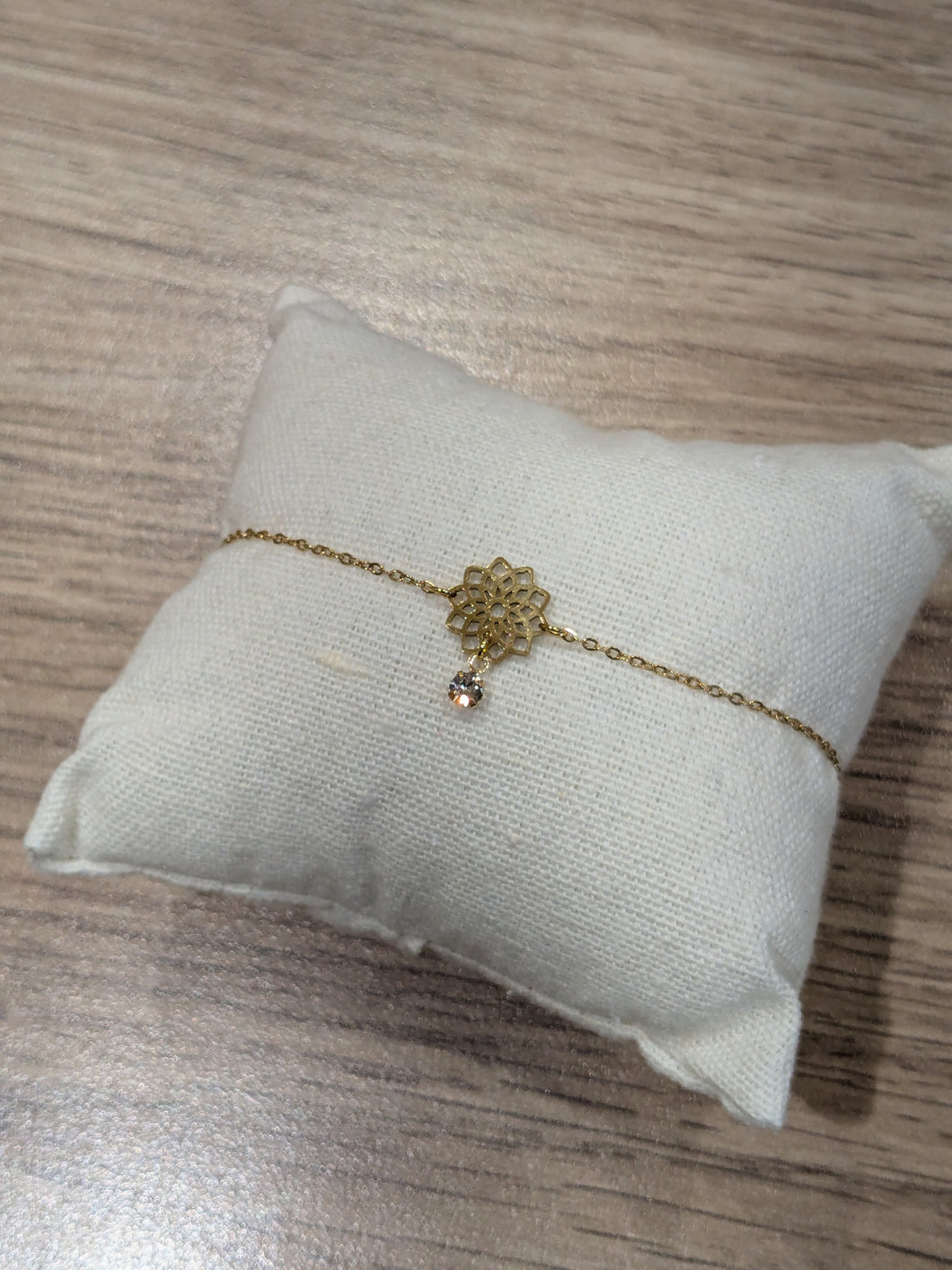 Bracelet petite fleur et strass - acier inoxydable
