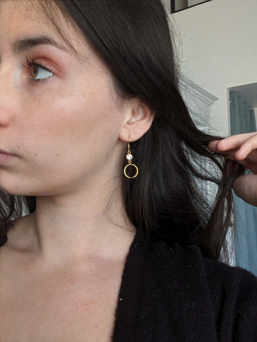 Boucles d'oreilles strass et anneau - acier inoxydable