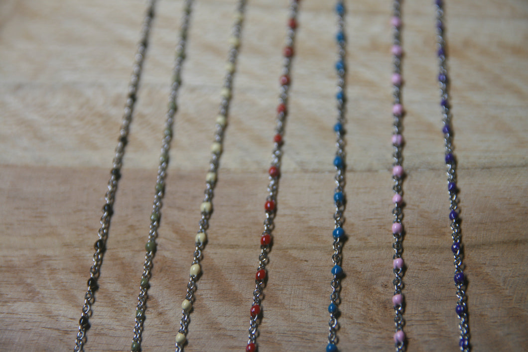 Bracelet chaine billes colorées - acier inoxydable argenté