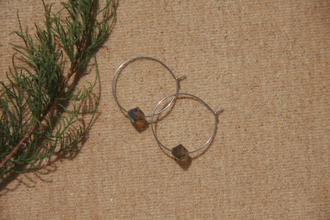 Créoles perles toupies grises upcyclées - acier inoxydable