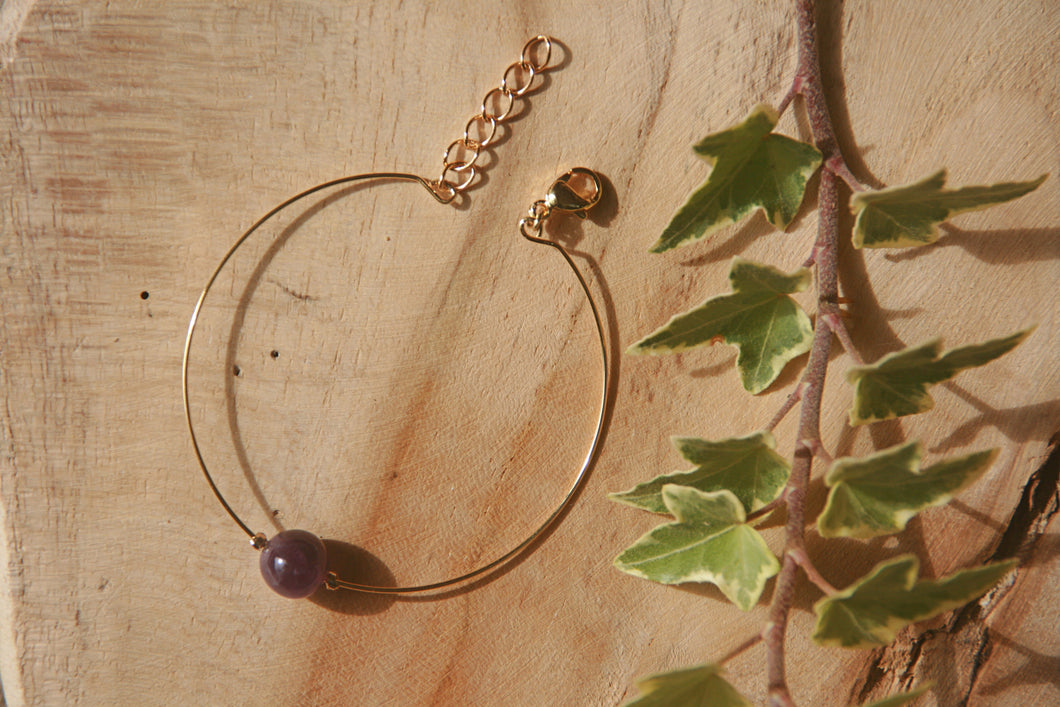 Bracelet jonc avec 1 perle améthyste - acier inoxydable