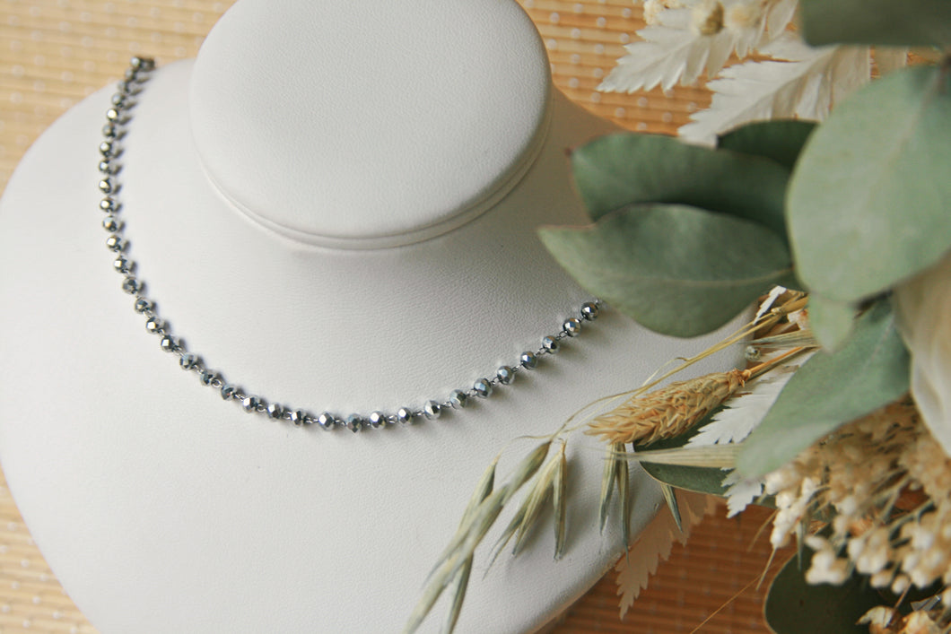 Collier chaine perles brillantes - acier inoxydable